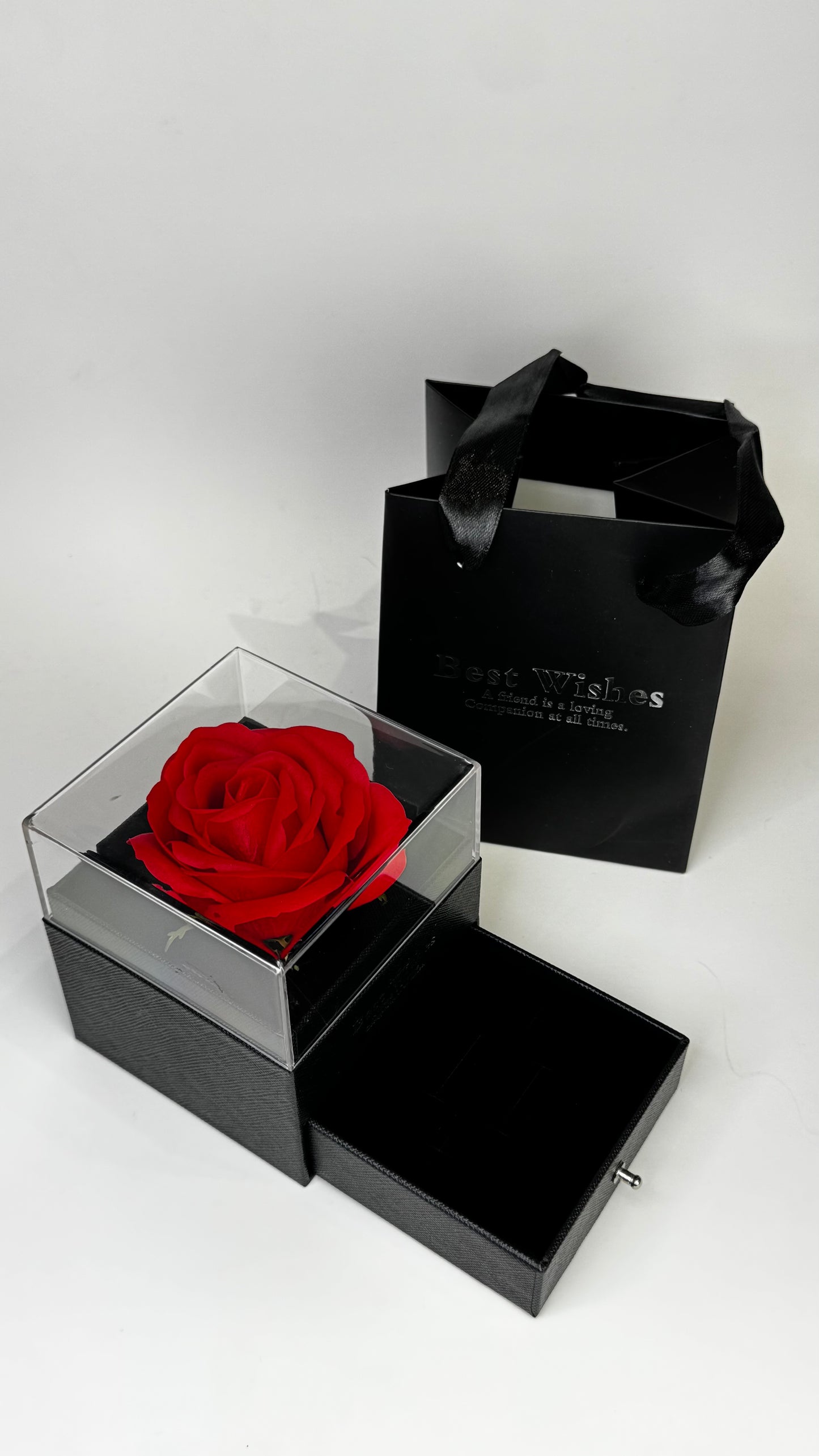 Rosa eterna cajita negra y roja