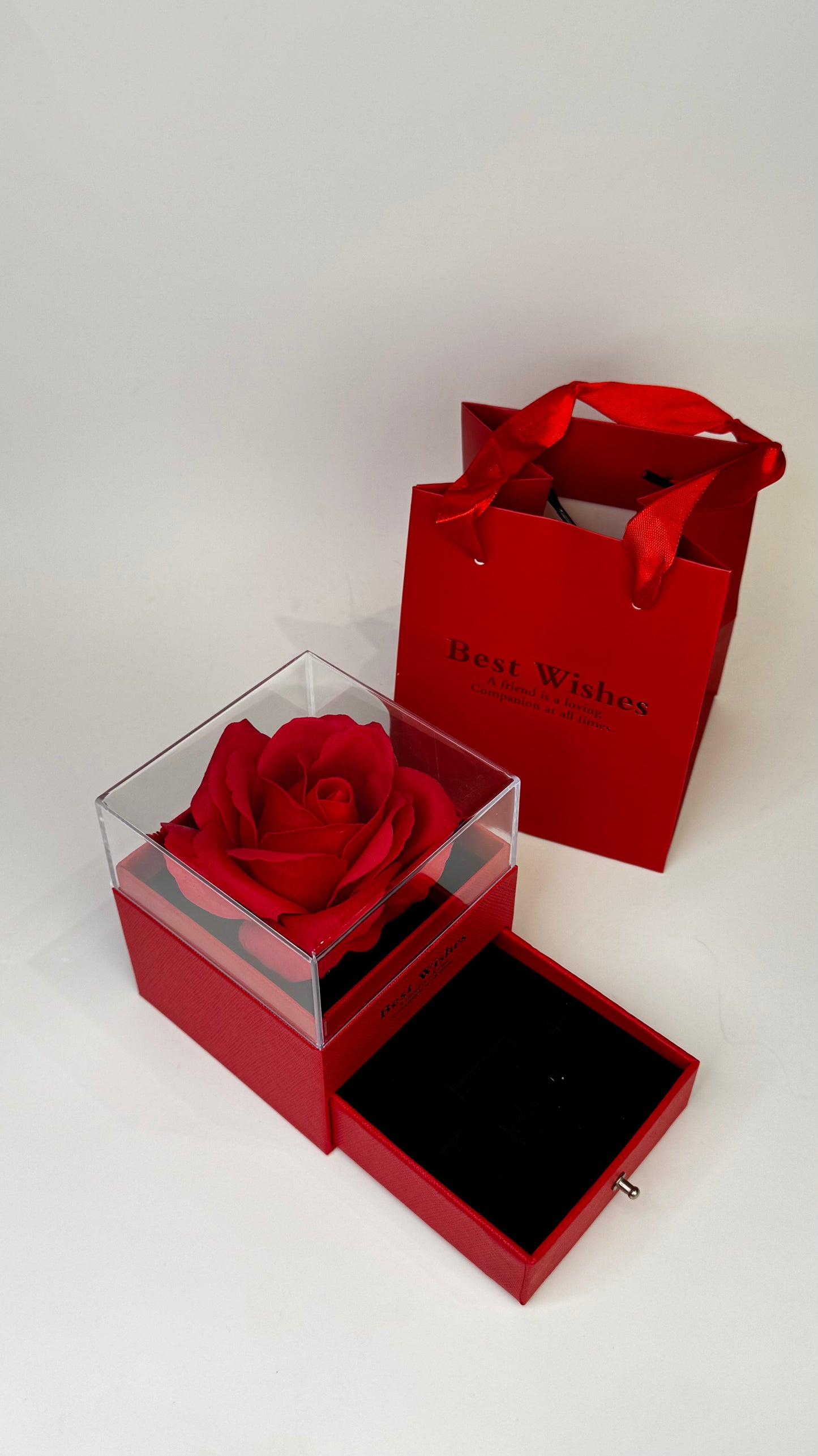 Rosa eterna cajita negra y roja